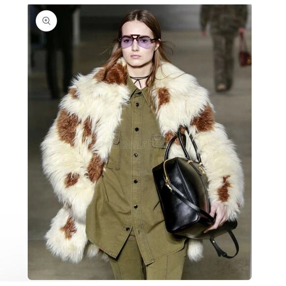 Zadig & Voltaire Women's Faux Fur Coat Long Sleeve White/Brown Size M NWT - Picture 1 of 12